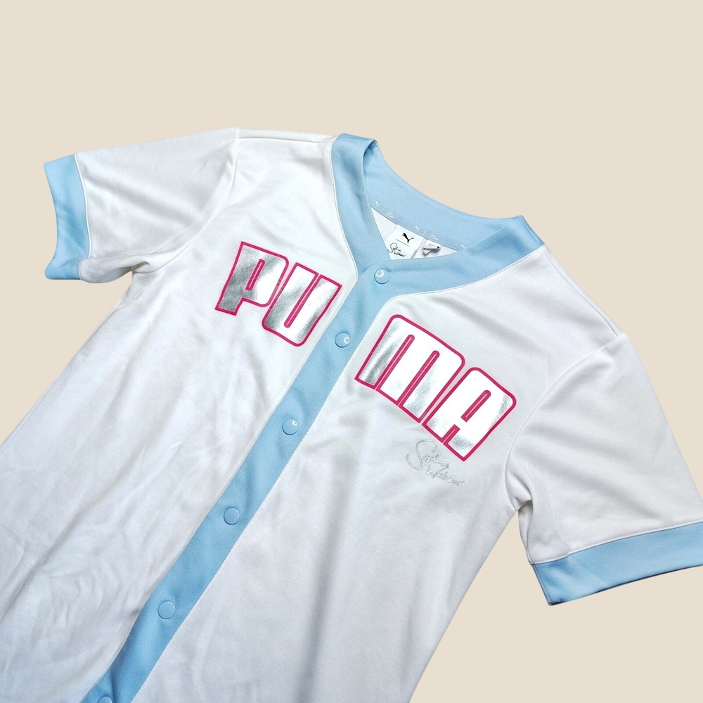 Puma x Sophia Webster Baseball Jersey Womens Small White Blue Unicorn Streetwear